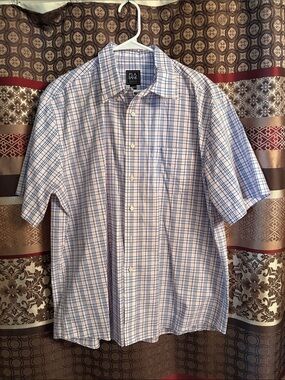 Jos. A. Bank Men’s Short-Sleeve Blue Plaid Button-Up Shirt